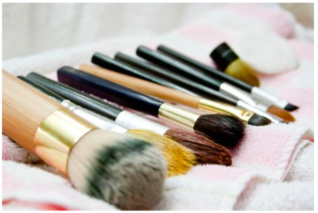skin care, makeup and brushes